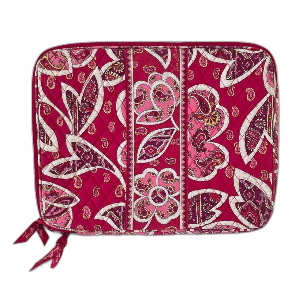 Vera Bradley Laptop Sleeve Quilted Paisley Case Red Pink Zip Closure